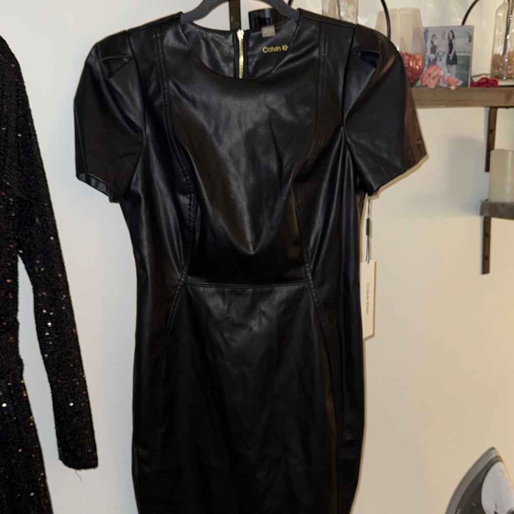 Calvin Klein Black Faux Leather Mini Dress